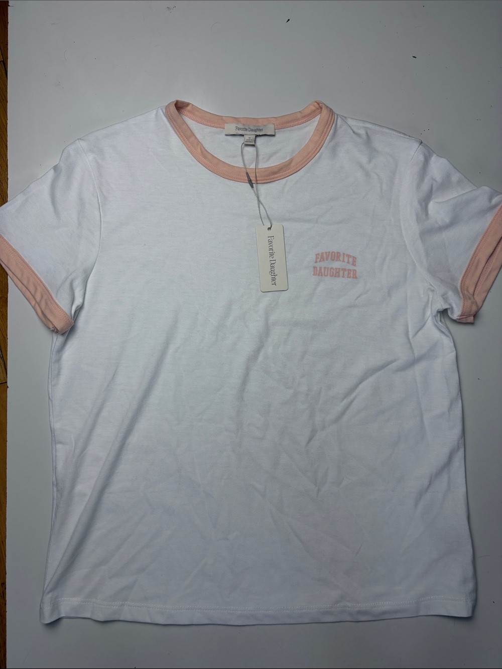 Favorite Daughter The Collegiate chest logo ringer tee sz M